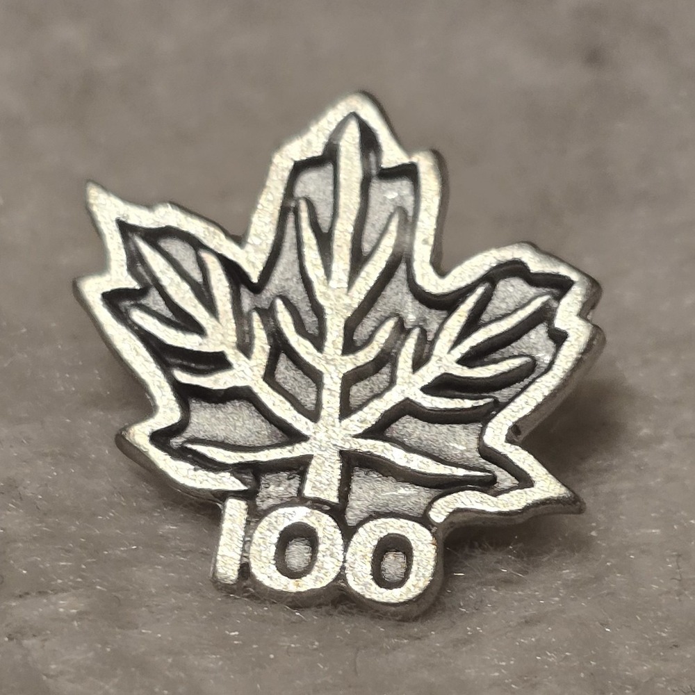 Vintage Silver Tone 100 Maple Leaf Centennial Lapel Vest Hat Pin C1